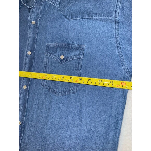 Real Ranch Mens Denim Short Sleeve Shirt Sz 2XL Tall Pearl Snaps Preowned - Picture 4 of 5